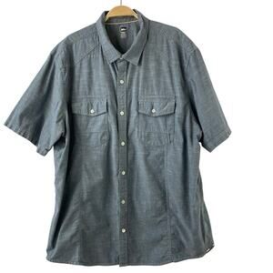 REI Mens Utility Shirt Short Sleeve Gorpcore XXL Chambray Hiking Rugged Outdoor